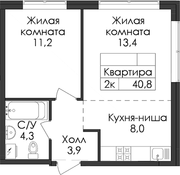 1-комнатная квартира 40.8 м², 1/7 эт., ЖК «Лермонтовский 54»
